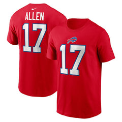 Josh Allen Buffalo Bills Player Name & Number T-Shirt - Red T-shirts