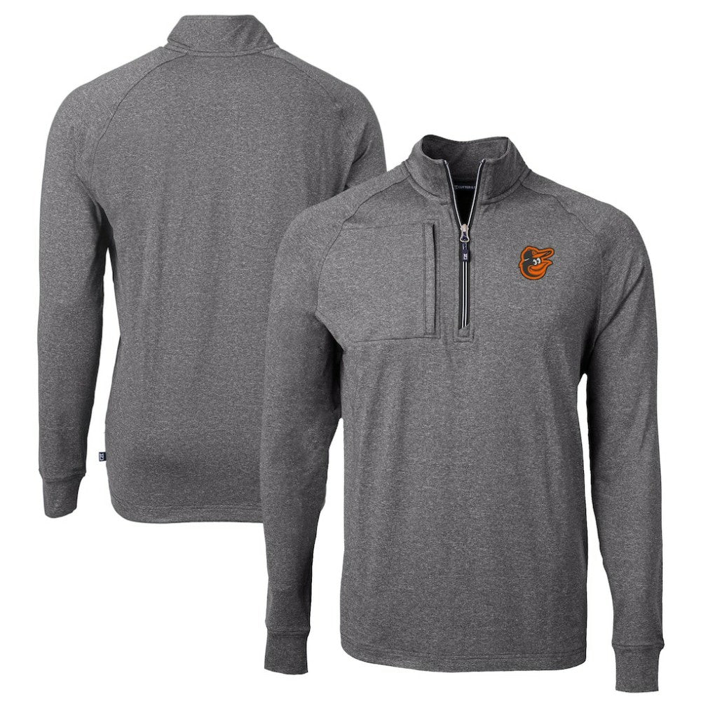Baltimore Orioles Cutter & Buck Big & Tall Adapt Eco Knit Stretch Recycled Quarter-Zip Pullover Top - Heather Black Pullover