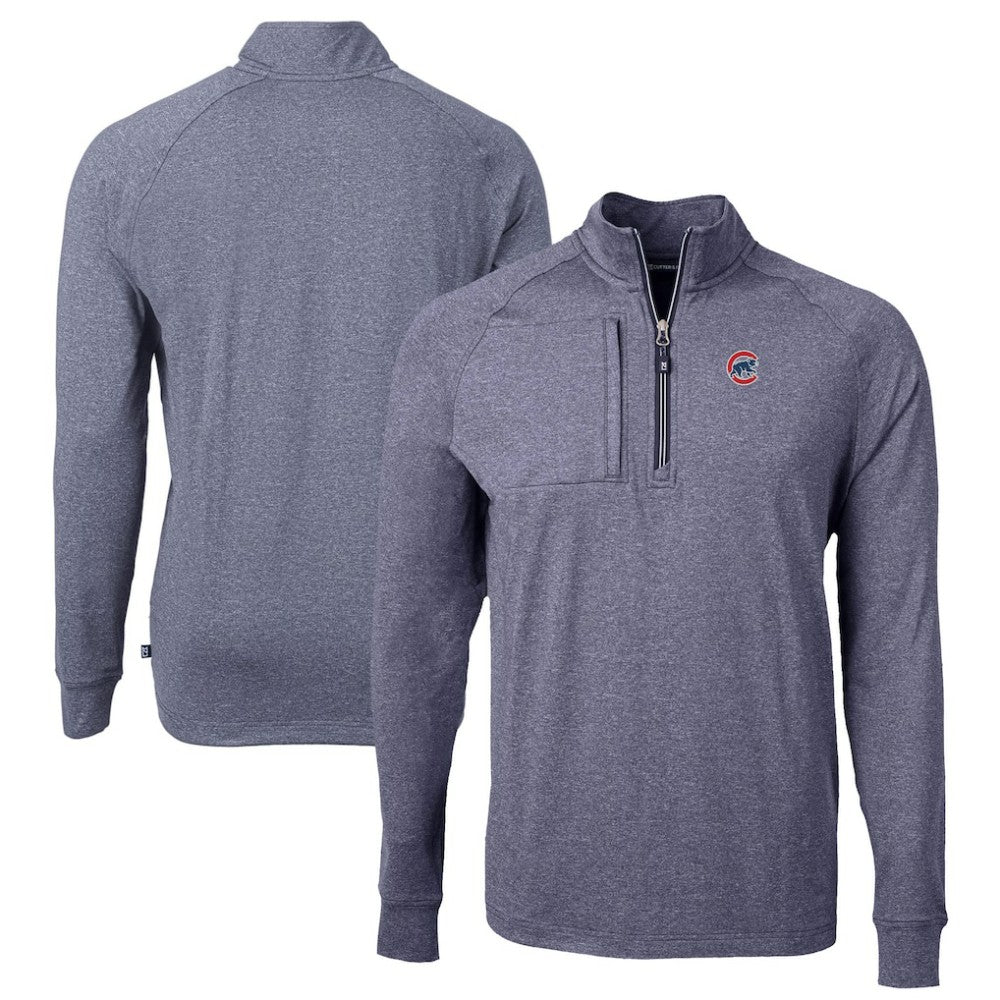 Chicago Cubs Cutter & Buck Big & Tall Adapt Eco Knit Stretch Recycled Quarter-Zip Pullover Top - Heather Navy Pullover