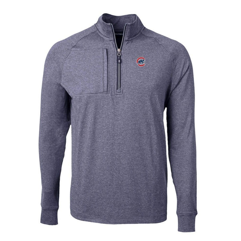 Chicago Cubs Cutter & Buck Big & Tall Adapt Eco Knit Stretch Recycled Quarter-Zip Pullover Top - Heather Navy Pullover