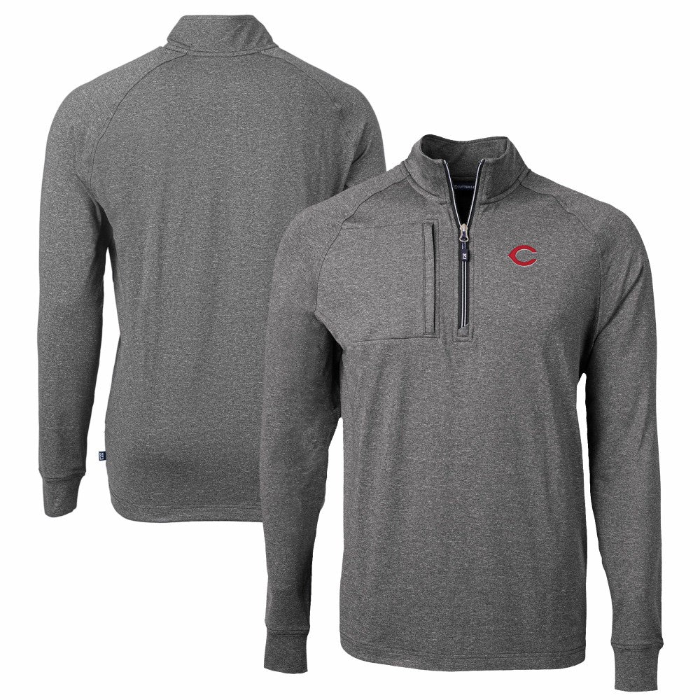 Cincinnati Reds Cutter & Buck Big & Tall Adapt Eco Knit Stretch Recycled Quarter-Zip Pullover Top - Heather Black Pullover