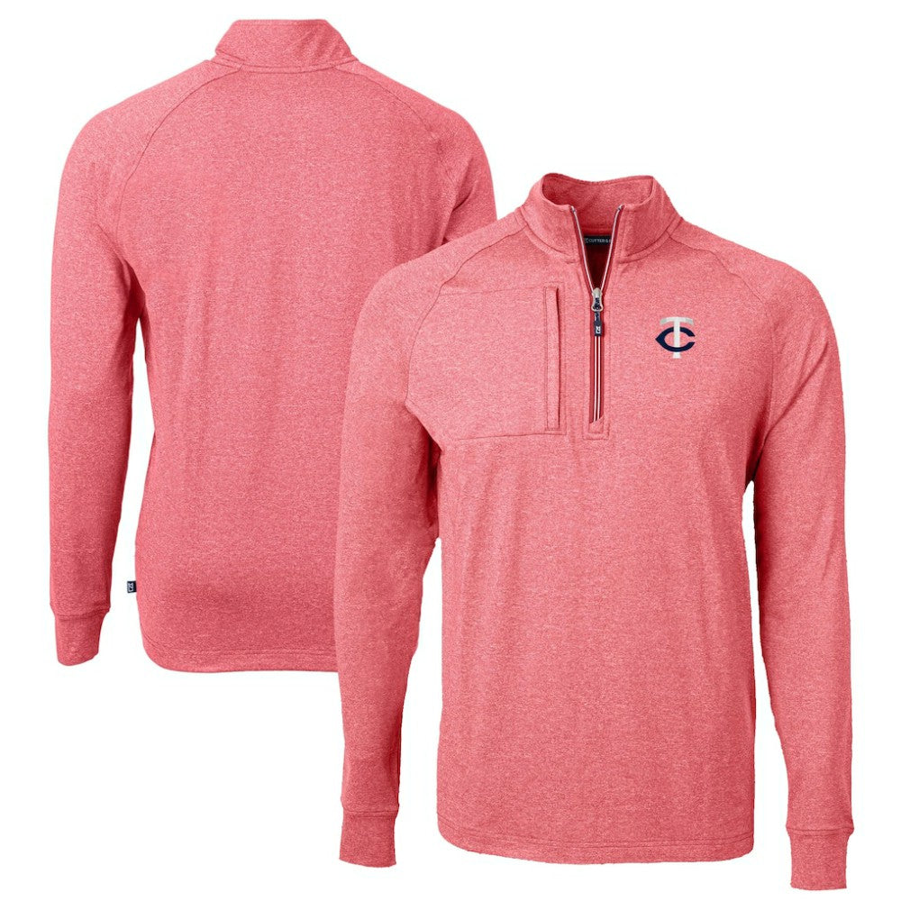 Minnesota Twins Cutter & Buck Big & Tall Adapt Eco Knit Stretch Recycled Quarter-Zip Pullover Top - Heather Red Pullover