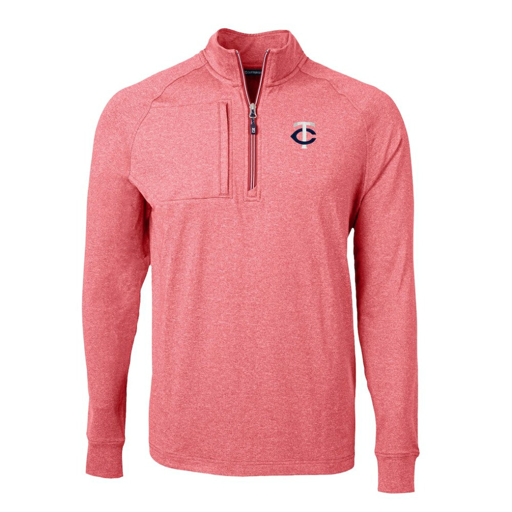 Minnesota Twins Cutter & Buck Big & Tall Adapt Eco Knit Stretch Recycled Quarter-Zip Pullover Top - Heather Red Pullover