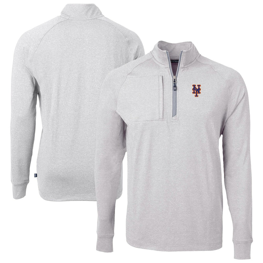 New York Mets Cutter & Buck Big & Tall Adapt Eco Knit Stretch Recycled Quarter-Zip Pullover Top - Heather Gray Pullover