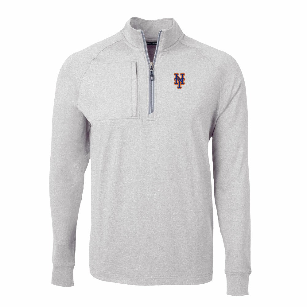 New York Mets Cutter & Buck Big & Tall Adapt Eco Knit Stretch Recycled Quarter-Zip Pullover Top - Heather Gray Pullover