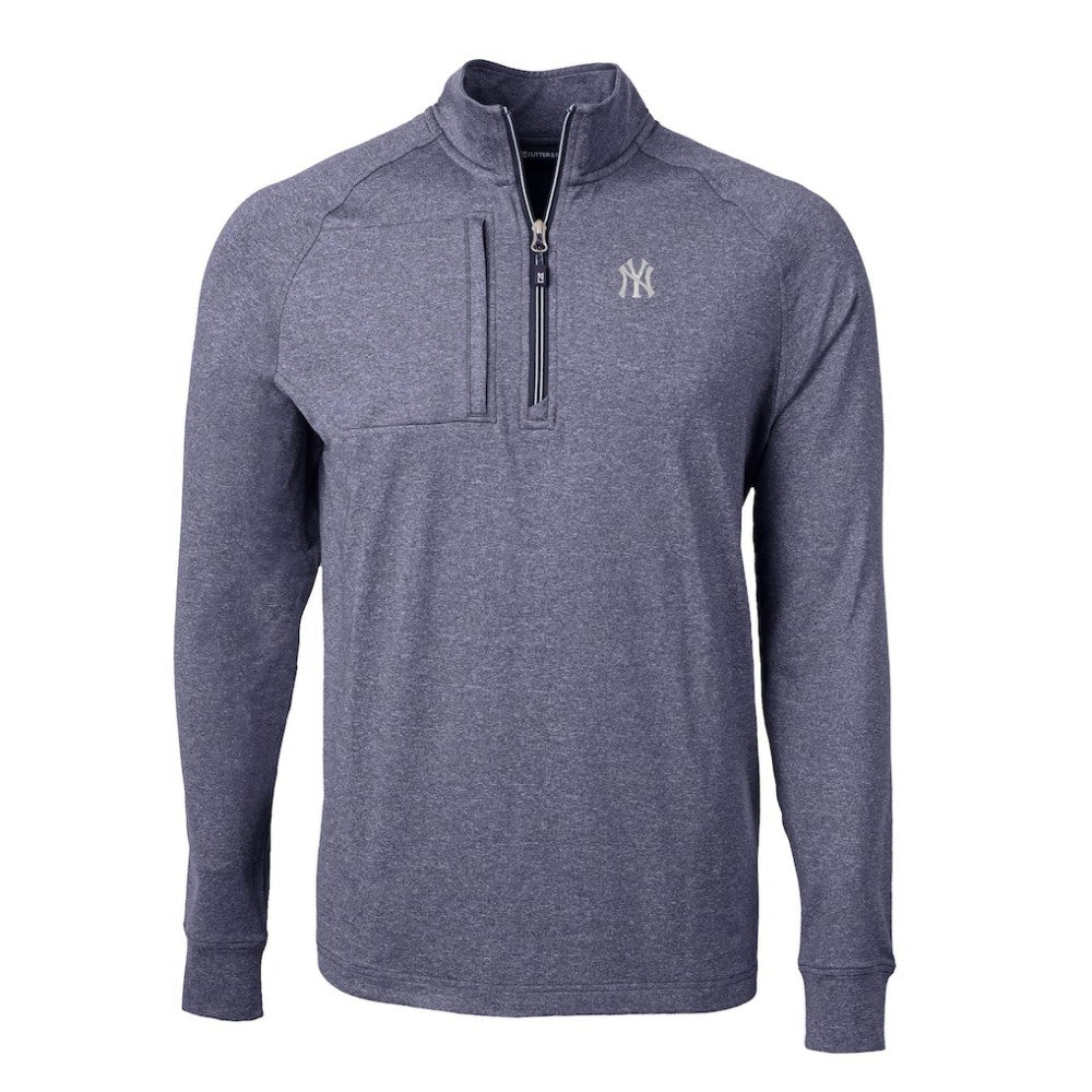 New York Yankees Cutter & Buck Big & Tall Adapt Eco Knit Stretch Recycled Quarter-Zip Pullover Top - Heather Navy Pullover