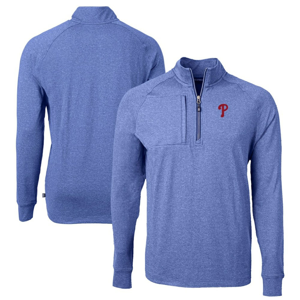 Philadelphia Phillies Cutter & Buck Big & Tall Adapt Eco Knit Stretch Recycled Quarter-Zip Pullover Top - Heather Royal Pullover