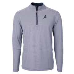 Atlanta Braves Cutter & Buck Virtue Eco Pique Micro Stripe Big & Tall Recycled Quarter-Zip Pullover Top - Navy/White Pullover