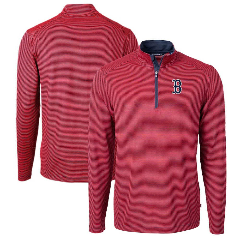 Boston Red Sox Cutter & Buck Virtue Eco Pique Micro Stripe Big & Tall Recycled Quarter-Zip Pullover Top - Red/Navy Pullover