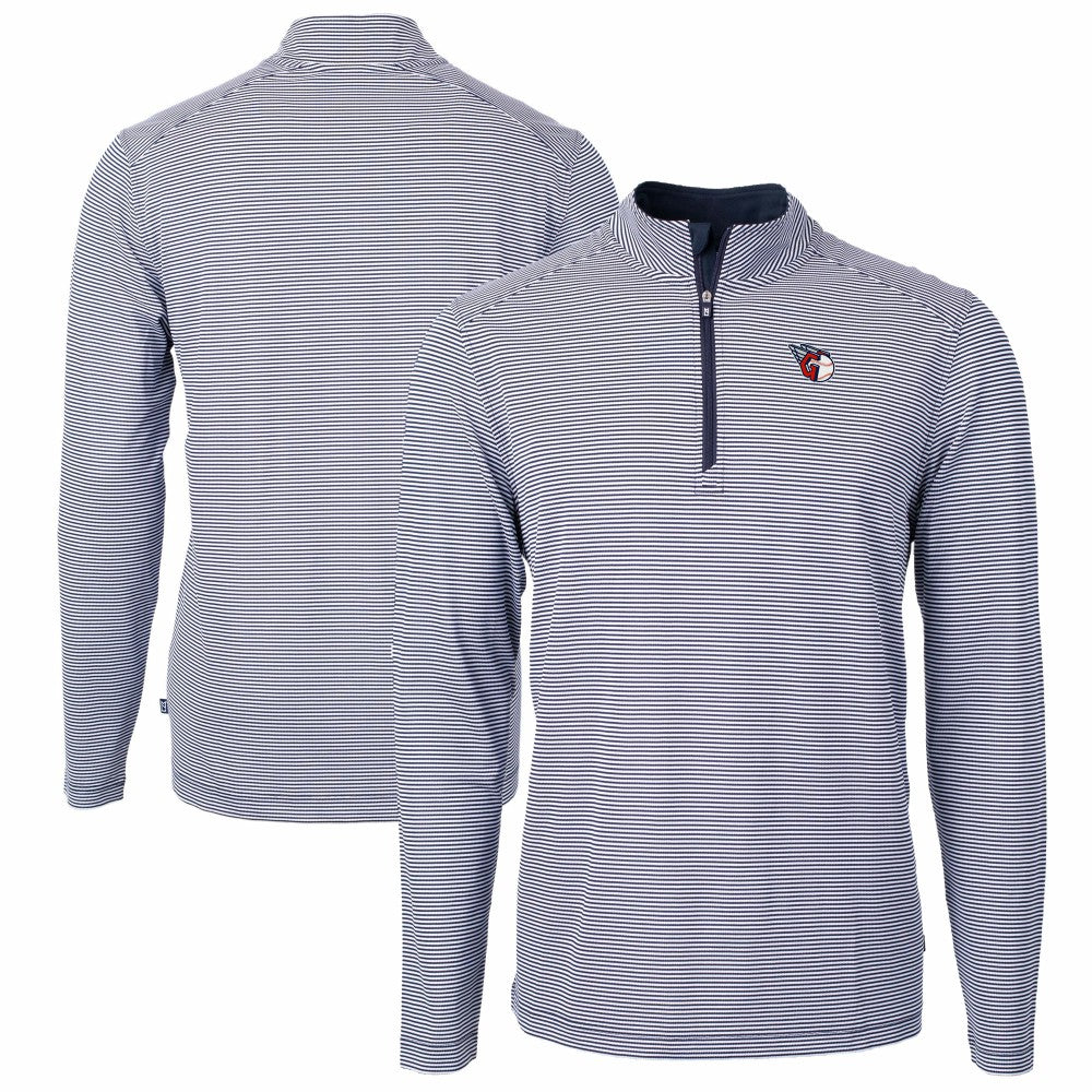 Cleveland Guardians Cutter & Buck Virtue Eco Pique Micro Stripe Big & Tall Recycled Quarter-Zip Pullover Top - Navy/White Pullover