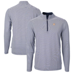 Houston Astros Cutter & Buck Virtue Eco Pique Micro Stripe Big & Tall Recycled Quarter-Zip Pullover Top - Navy/White Pullover