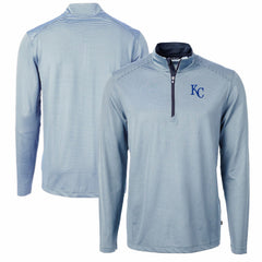 Kansas City Royals Cutter & Buck Virtue Eco Pique Micro Stripe Big & Tall Recycled Quarter-Zip Pullover Top - Light Blue/Navy Pullover