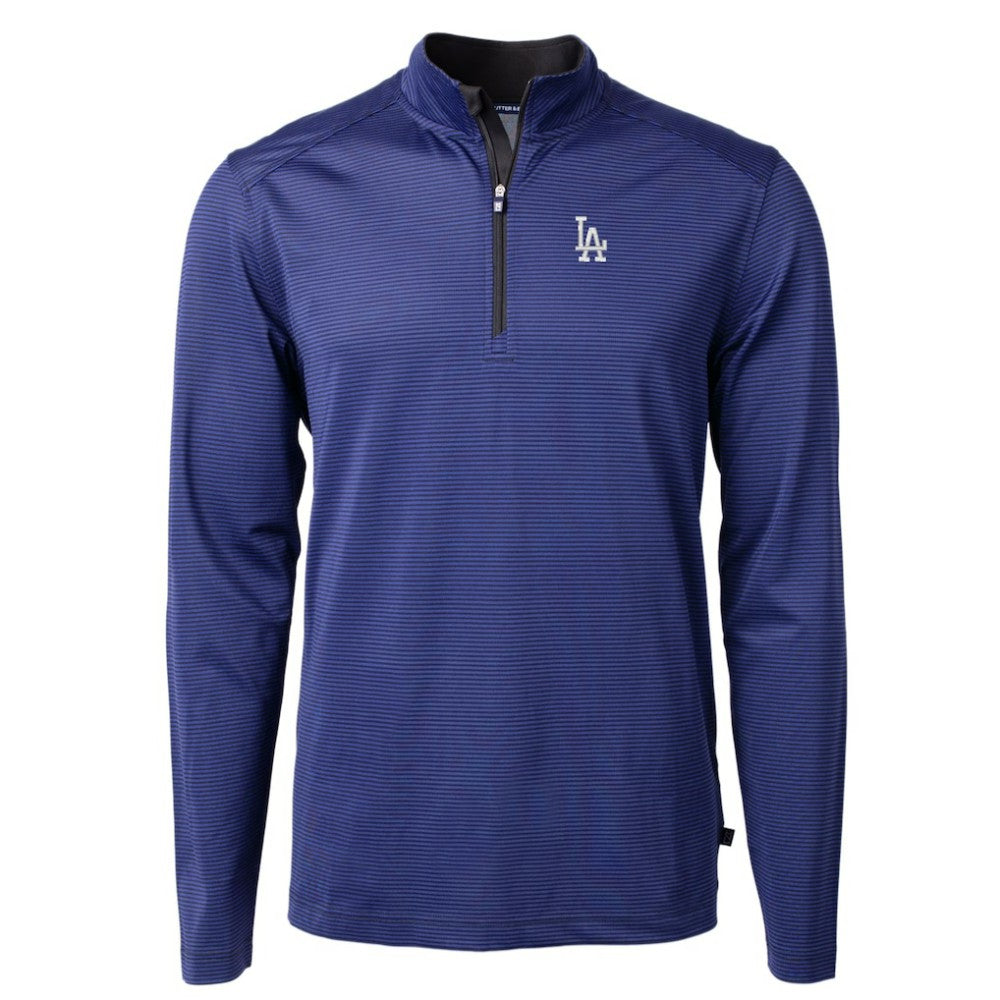 Los Angeles Dodgers Cutter & Buck Virtue Eco Pique Micro Stripe Big & Tall Recycled Quarter-Zip Pullover Top - Royal/Black Pullover