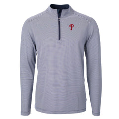 Philadelphia Phillies Cutter & Buck Virtue Eco Pique Micro Stripe Big & Tall Recycled Quarter-Zip Pullover Top - Navy/White Pullover