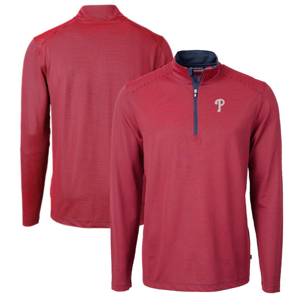Philadelphia Phillies Cutter & Buck Virtue Eco Pique Micro Stripe Big & Tall Recycled Quarter-Zip Pullover Top - Red/Navy Pullover