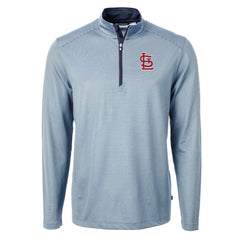 St. Louis Cardinals Cutter & Buck Virtue Eco Pique Micro Stripe Big & Tall Recycled Quarter-Zip Pullover Top - Light Blue/Navy Pullover