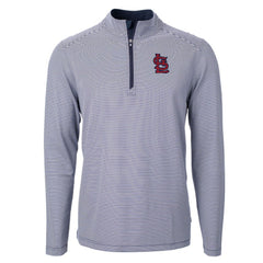 St. Louis Cardinals Cutter & Buck Virtue Eco Pique Micro Stripe Big & Tall Recycled Quarter-Zip Pullover Top - Navy/White Pullover