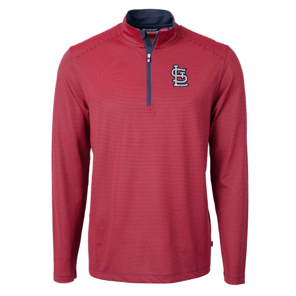 St. Louis Cardinals Cutter & Buck Virtue Eco Pique Micro Stripe Big & Tall Recycled Quarter-Zip Pullover Top - Red/Navy Pullover