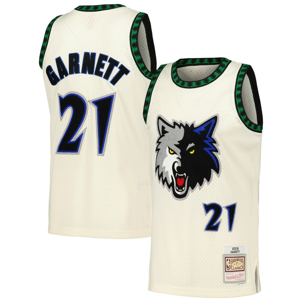 Kevin Garnett Minnesota Timberwolves Chainstitch Swingman Jersey Cream - Mitchell & Ness