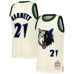 Kevin Garnett Minnesota Timberwolves Chainstitch Swingman Jersey Cream - Mitchell & Ness