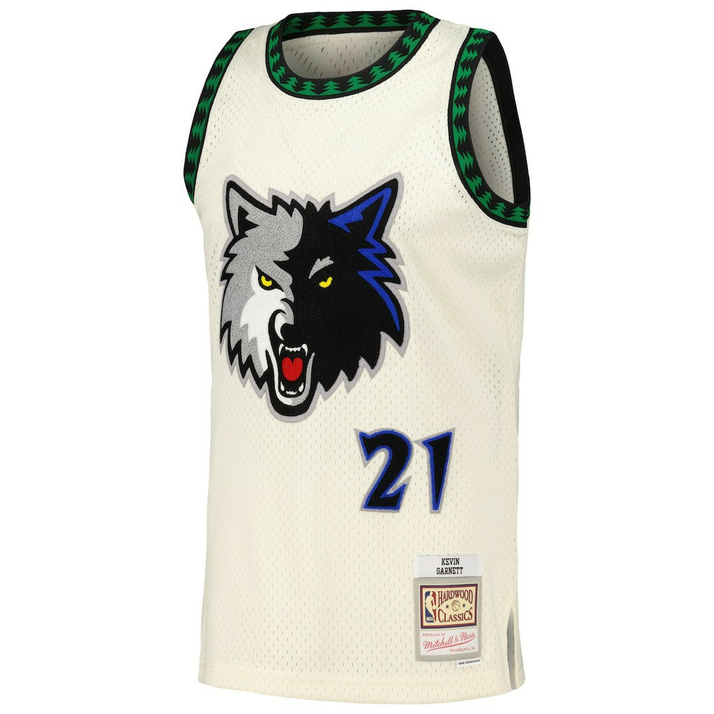 Kevin Garnett Minnesota Timberwolves Chainstitch Swingman Jersey Cream - Mitchell & Ness