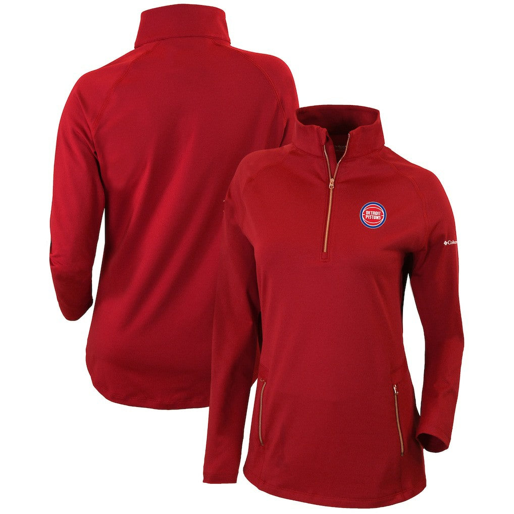 Detroit Pistons Women's Omni-Wick Outward Nine Quarter-Zip Pullover Top Red - Columbia