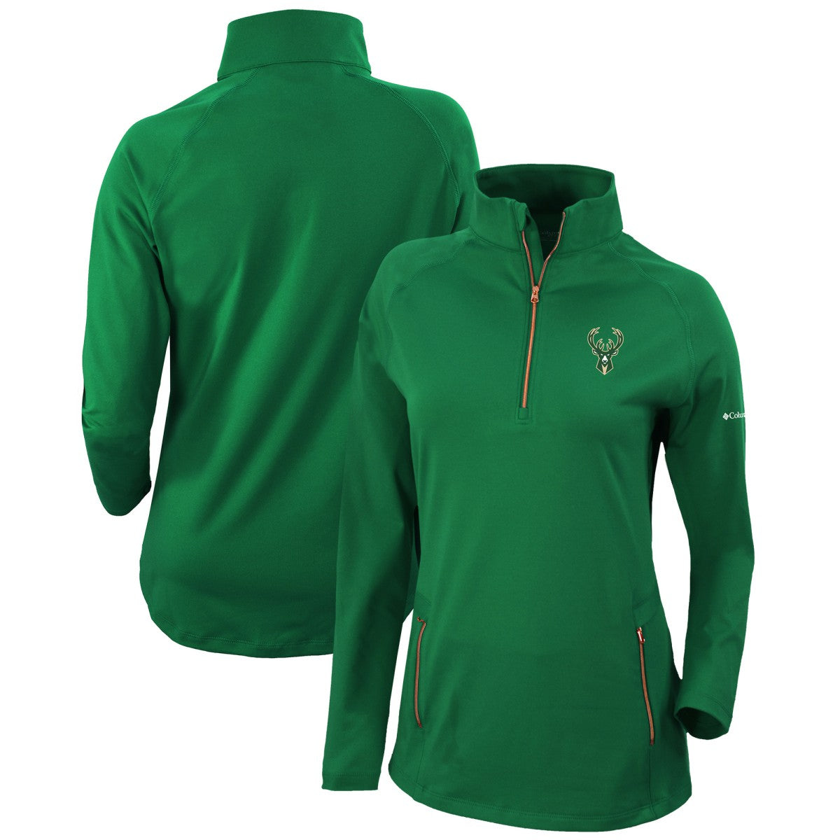 Milwaukee Bucks Women's Omni-Wick Outward Nine Quarter-Zip Pullover Top Forest Green - Columbia