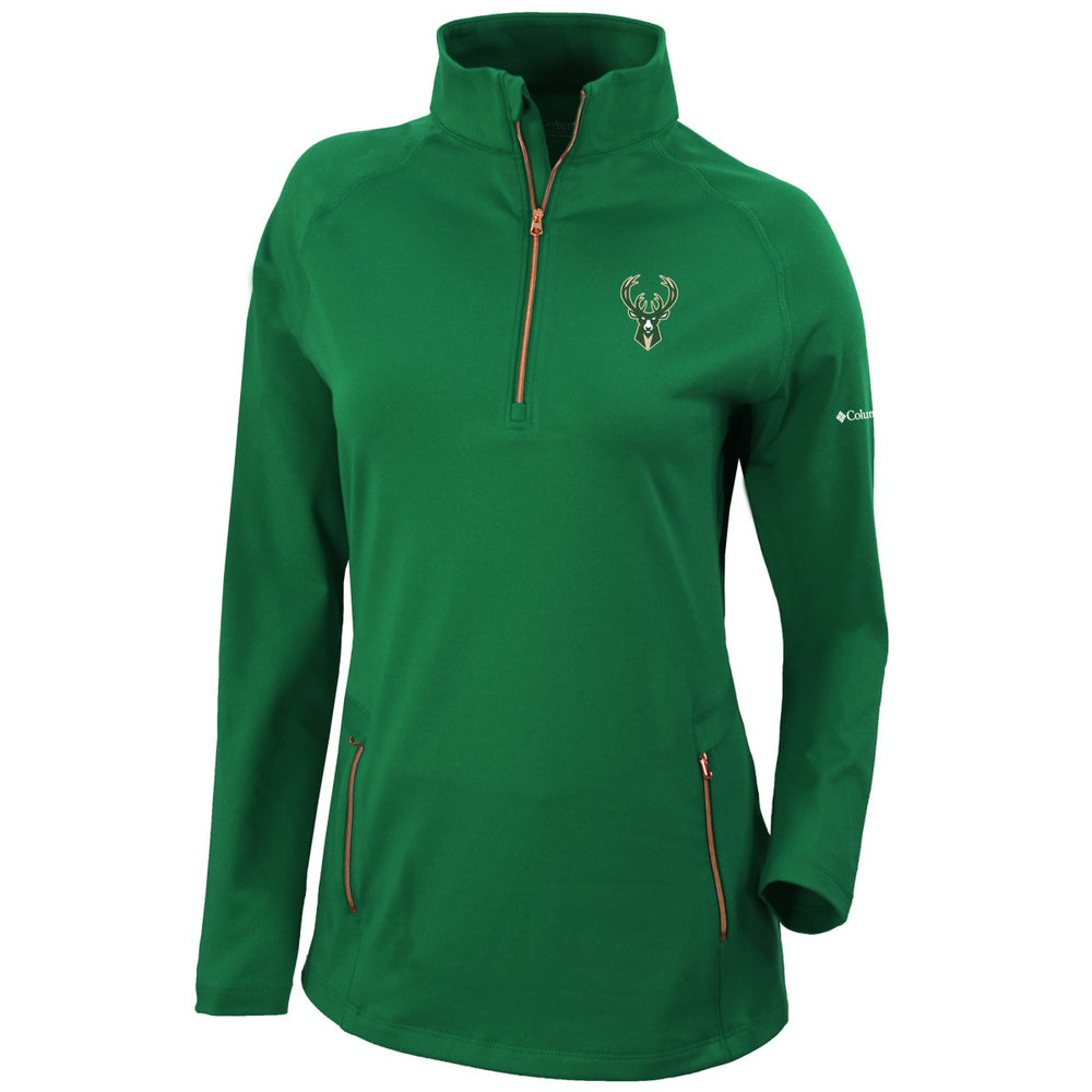 Milwaukee Bucks Women's Omni-Wick Outward Nine Quarter-Zip Pullover Top Forest Green - Columbia