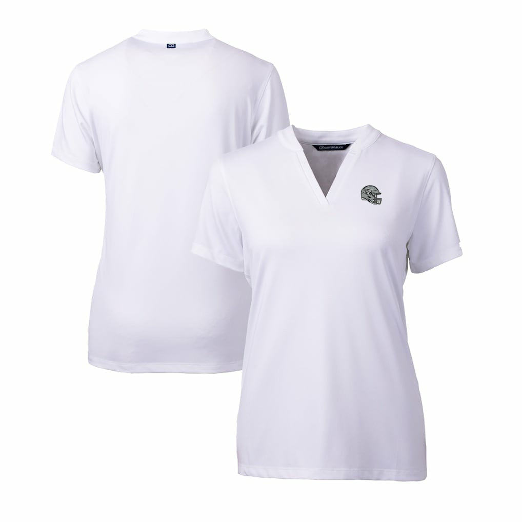 Las Vegas Raiders Cutter & Buck Women's Helmet Logo DryTec Forge Stretch V-Neck Blade Top - White Tops