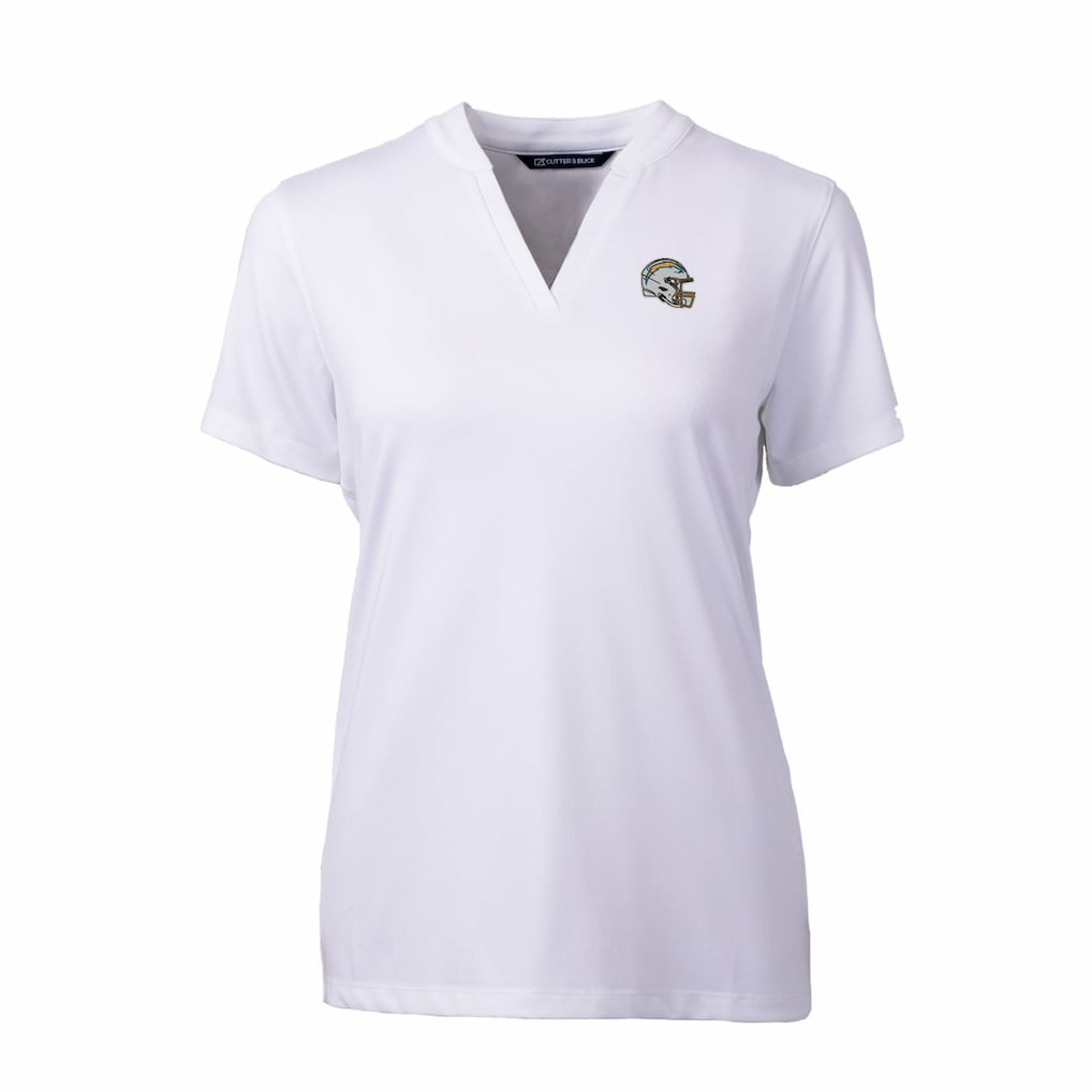 Los Angeles Chargers Cutter & Buck Women's Helmet Logo DryTec Forge Stretch V-Neck Blade Top - White Tops