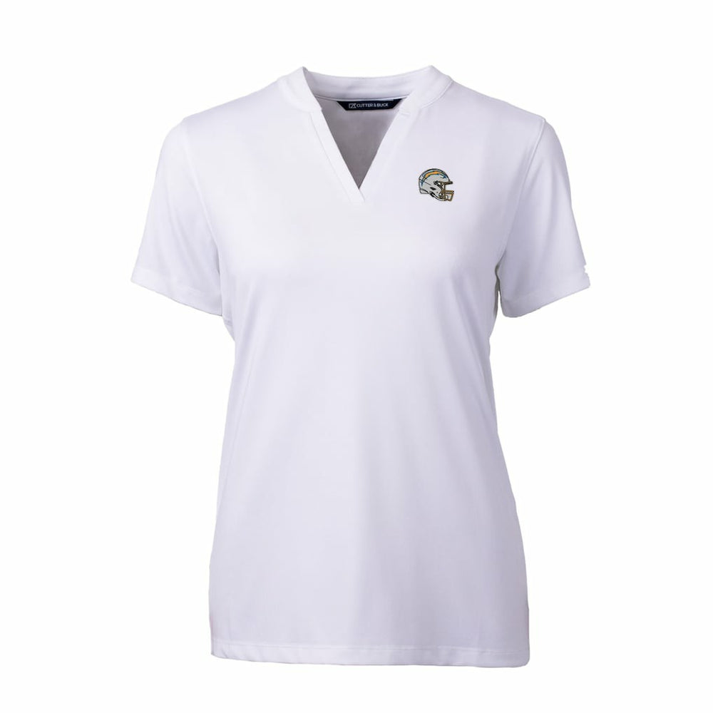Los Angeles Chargers Cutter & Buck Women's Helmet Logo DryTec Forge Stretch V-Neck Blade Top - White Tops