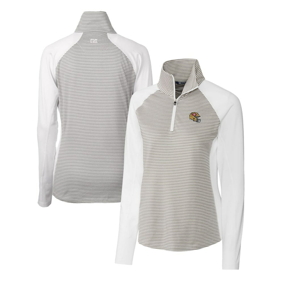 San Francisco 49ers Cutter & Buck Women's Helmet Logo DryTec Forge Tonal Stripe Stretch Half-Zip Top - White Tops