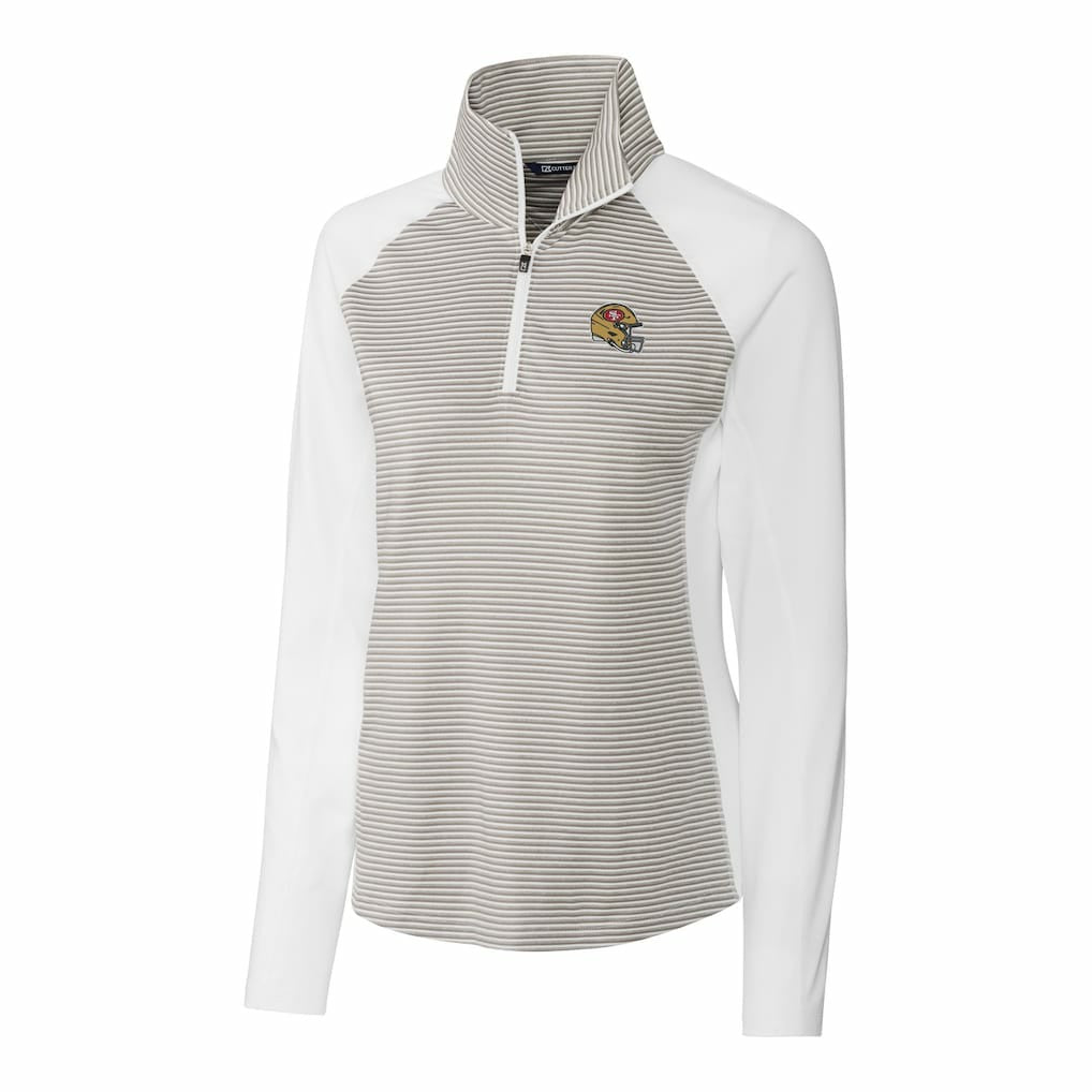 San Francisco 49ers Cutter & Buck Women's Helmet Logo DryTec Forge Tonal Stripe Stretch Half-Zip Top - White Tops