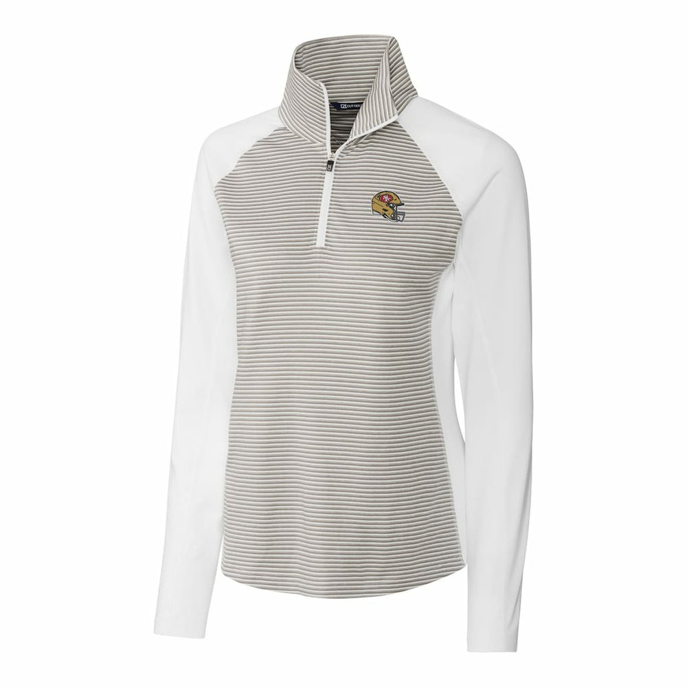 San Francisco 49ers Cutter & Buck Women's Helmet Logo DryTec Forge Tonal Stripe Stretch Half-Zip Top - White Tops