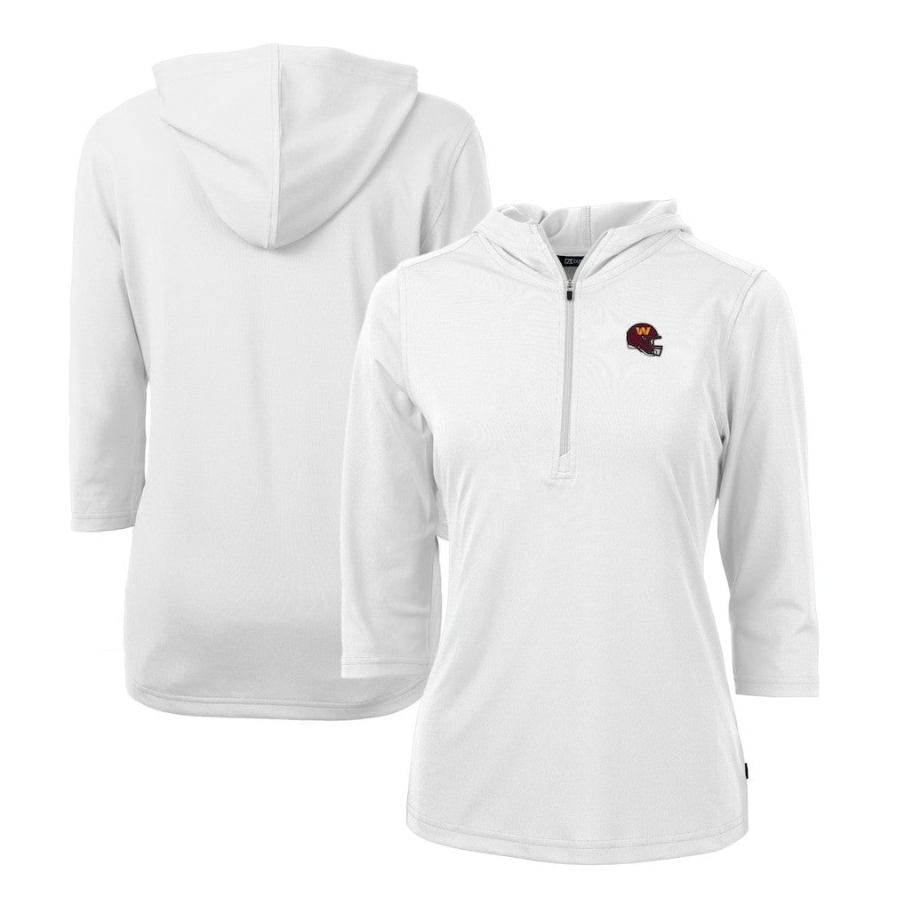 Washington Commanders Cutter & Buck Women's Helmet Logo DryTec Virtue Eco Pique Recycled Half-Zip Pullover Hoodie - White Hoodies