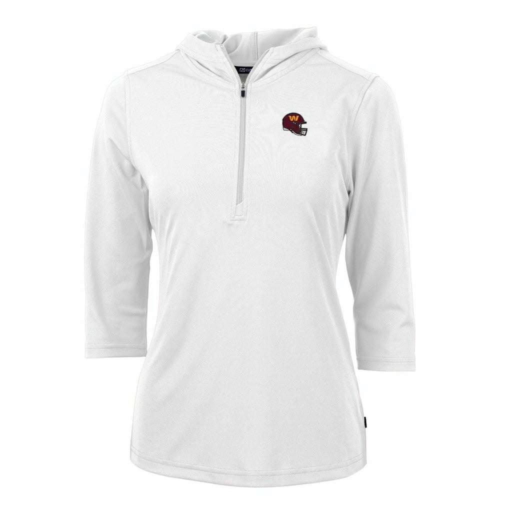 Washington Commanders Cutter & Buck Women's Helmet Logo DryTec Virtue Eco Pique Recycled Half-Zip Pullover Hoodie - White Hoodies