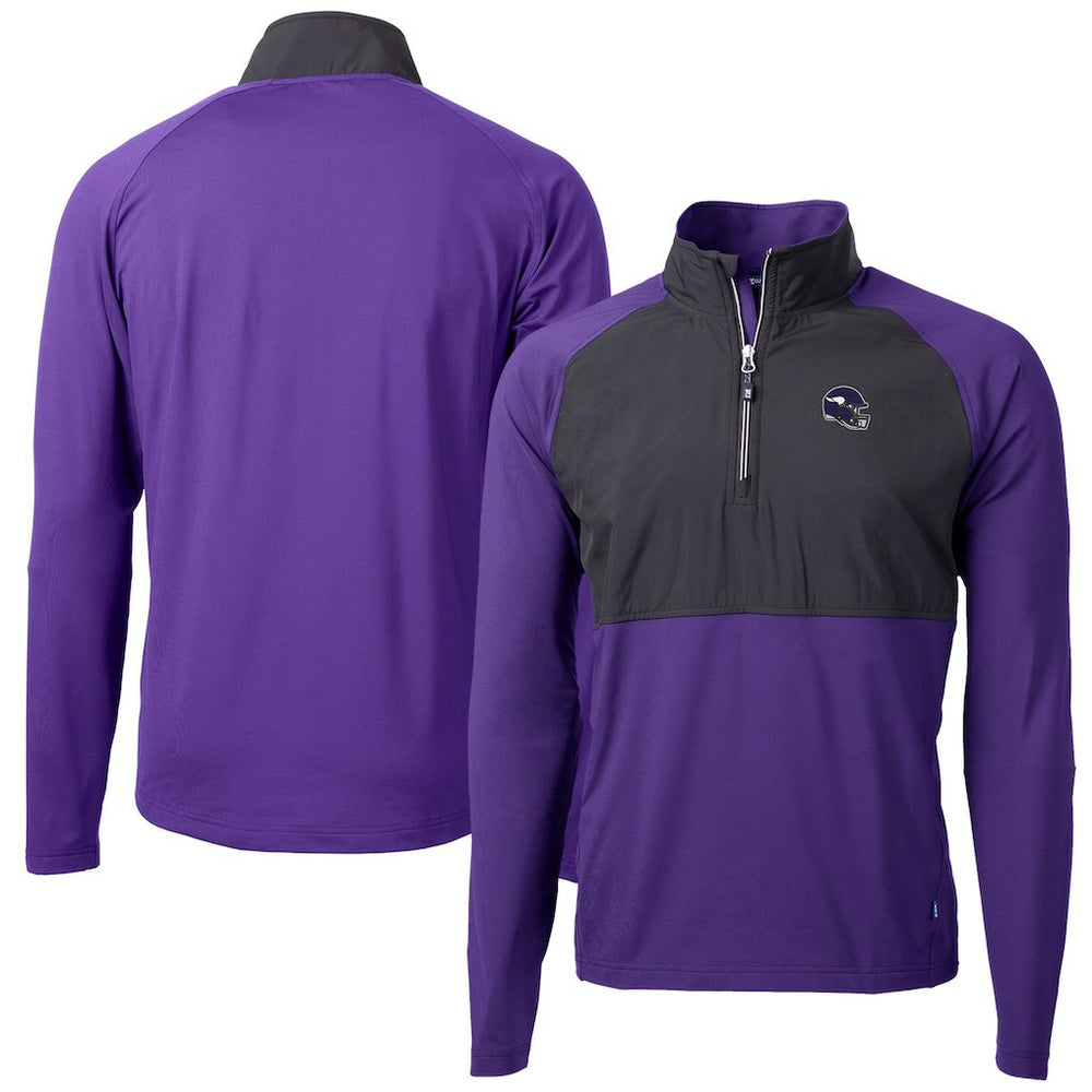 Minnesota Vikings Cutter & Buck Helmet Adapt Eco Knit Hybrid Recycled Quarter-Zip Pullover Top - Purple Pullover