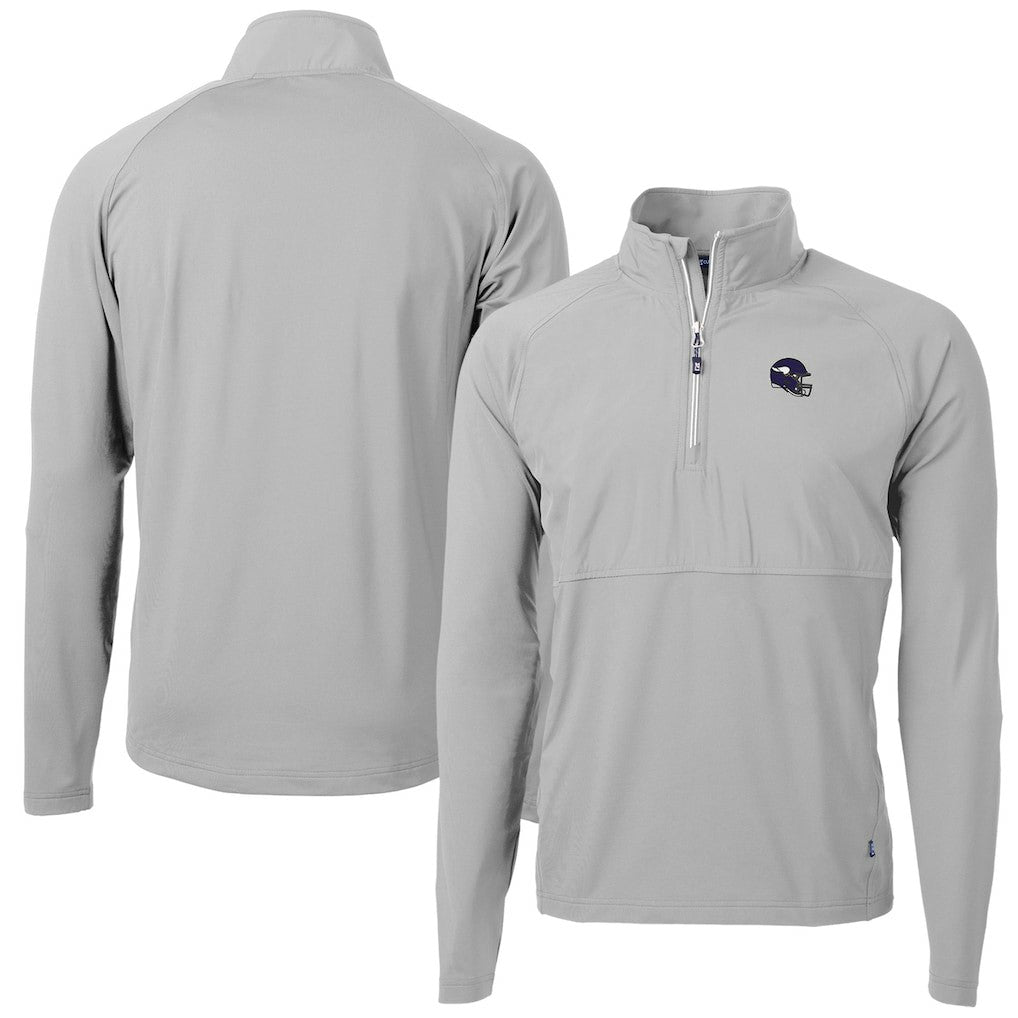 Minnesota Vikings Cutter & Buck Helmet Adapt Eco Knit Hybrid Recycled Quarter-Zip Pullover Top - Silver Pullover