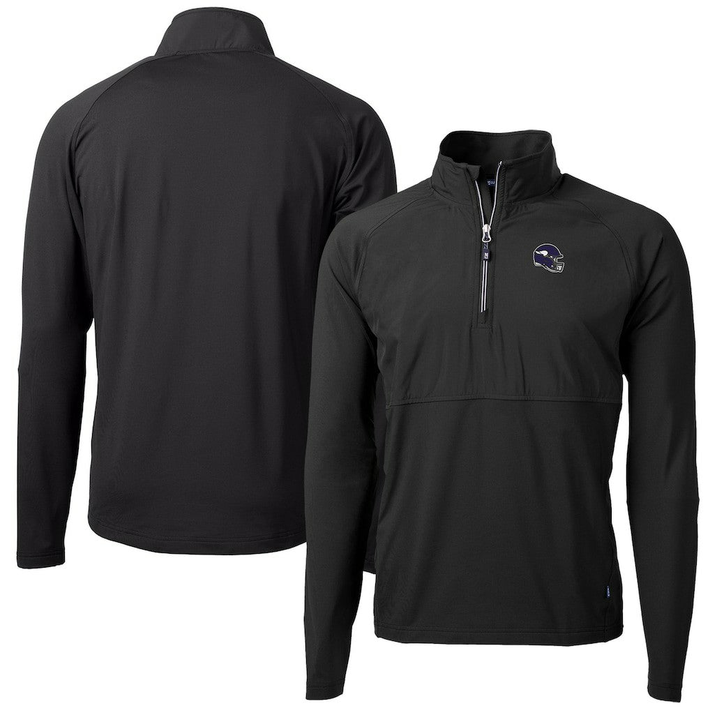 Minnesota Vikings Cutter & Buck Helmet Adapt Eco Knit Hybrid Recycled Quarter-Zip Pullover Top - Black Pullover
