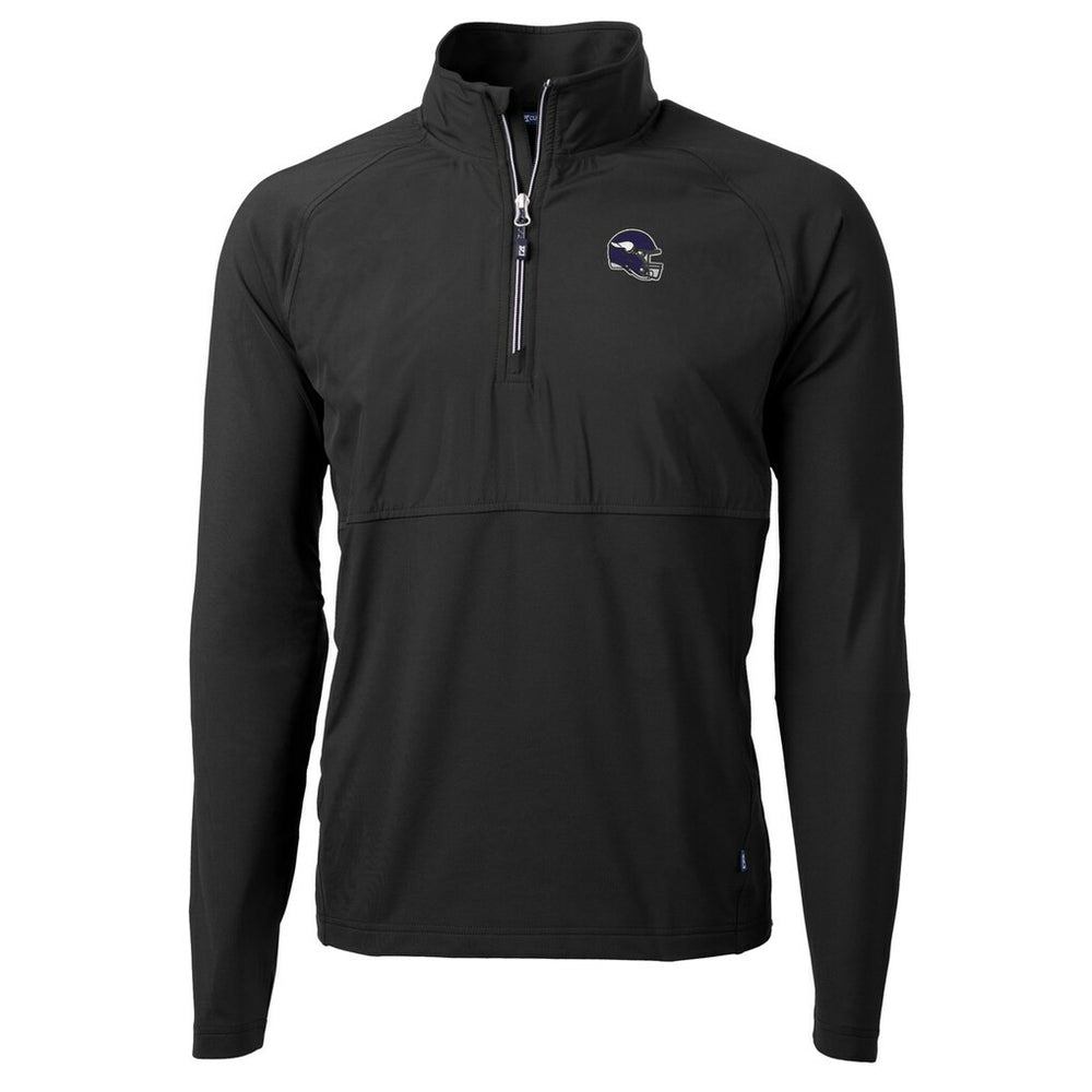 Minnesota Vikings Cutter & Buck Helmet Adapt Eco Knit Hybrid Recycled Quarter-Zip Pullover Top - Black Pullover