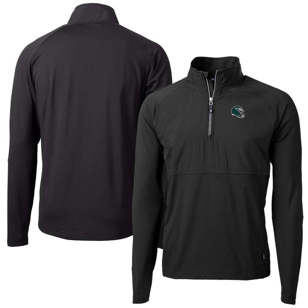Philadelphia Eagles Cutter & Buck Helmet Adapt Eco Knit Hybrid Recycled Quarter-Zip Pullover Top - Black Pullover