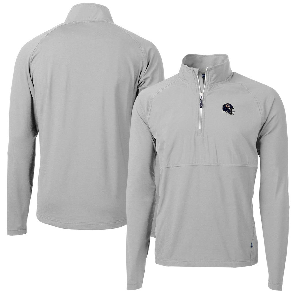 Chicago Bears Cutter & Buck Helmet Adapt Eco Knit Hybrid Recycled Quarter-Zip Pullover Top - Silver Pullover