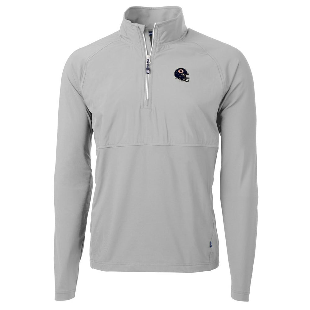 Chicago Bears Cutter & Buck Helmet Adapt Eco Knit Hybrid Recycled Quarter-Zip Pullover Top - Silver Pullover