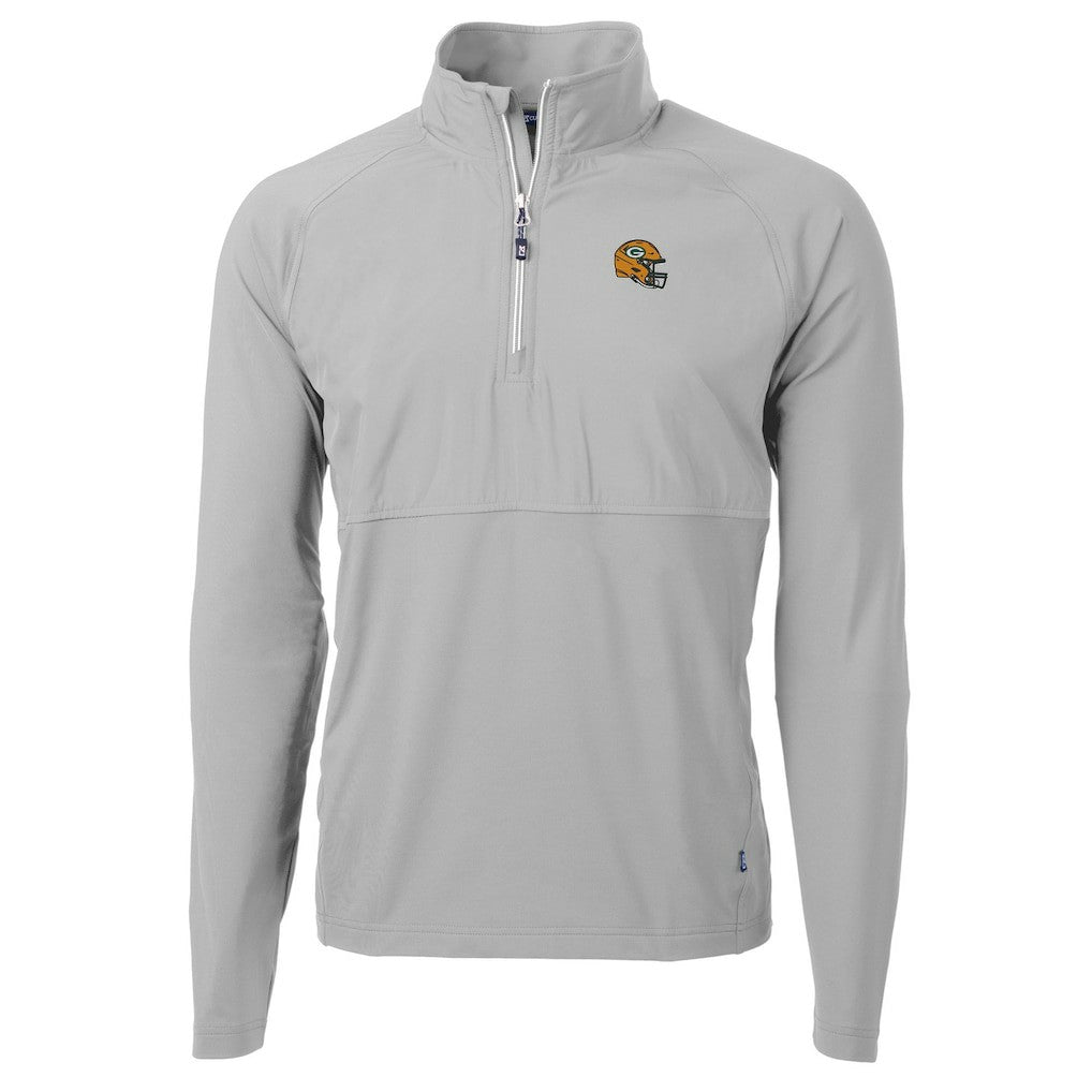 Green Bay Packers Cutter & Buck Helmet Adapt Eco Knit Hybrid Recycled Quarter-Zip Pullover Top - Silver Pullover