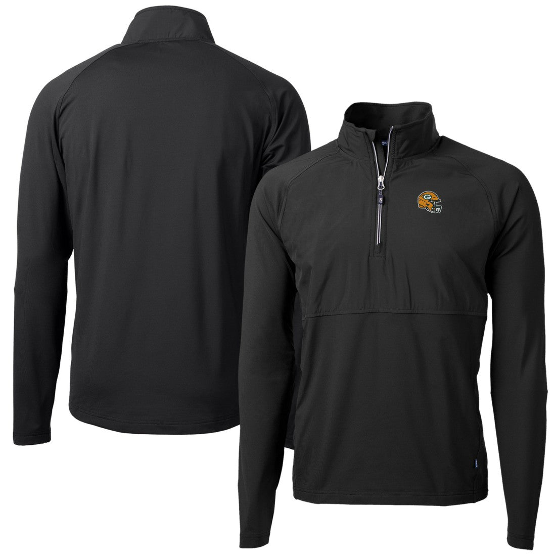 Green Bay Packers Cutter & Buck Helmet Adapt Eco Knit Hybrid Recycled Quarter-Zip Pullover Top - Black Pullover