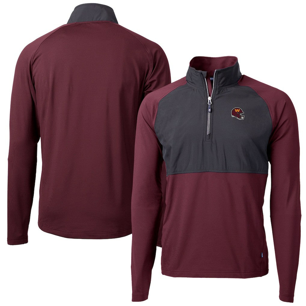 Washington Commanders Cutter & Buck Helmet Adapt Eco Knit Hybrid Recycled Quarter-Zip Pullover Top - Burgundy Pullover