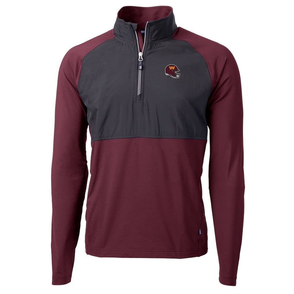Washington Commanders Cutter & Buck Helmet Adapt Eco Knit Hybrid Recycled Quarter-Zip Pullover Top - Burgundy Pullover