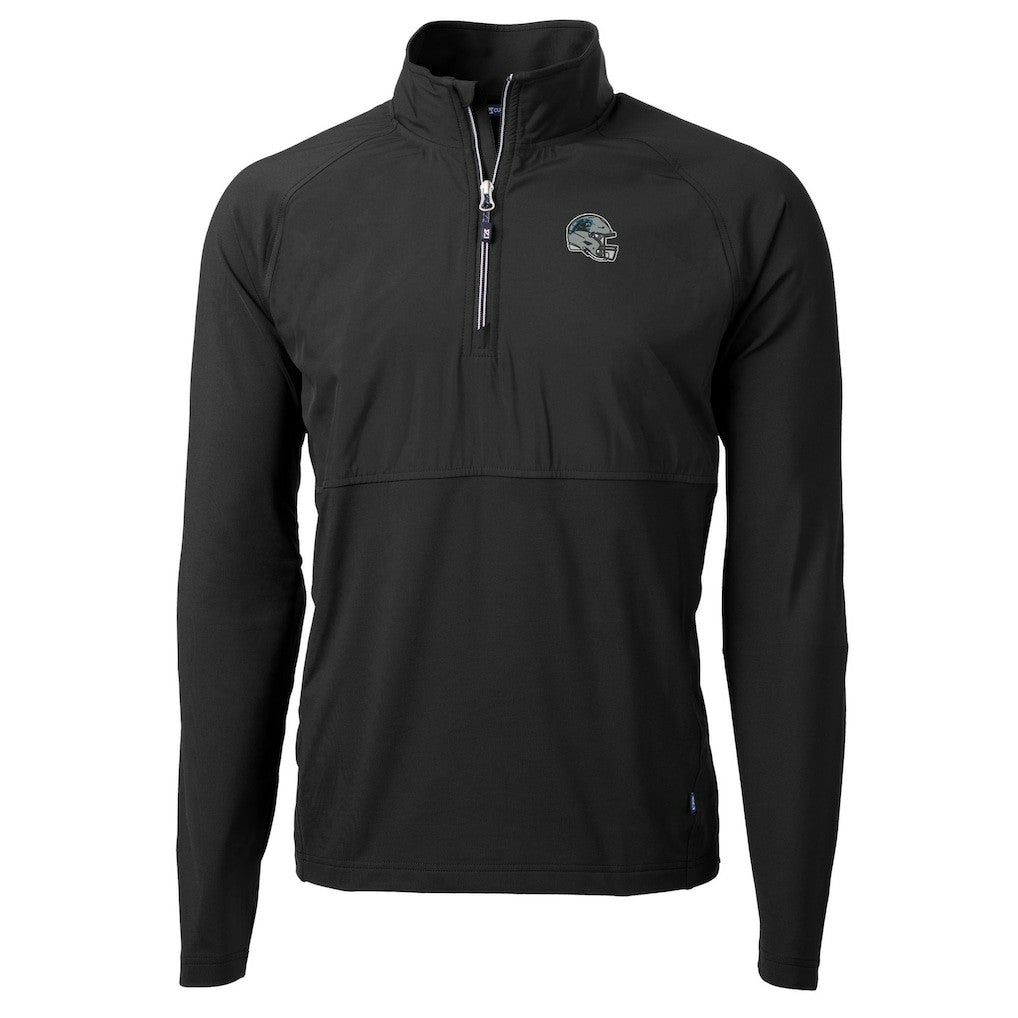 Carolina Panthers Cutter & Buck Helmet Adapt Eco Knit Hybrid Recycled Quarter-Zip Pullover Top - Black Pullover