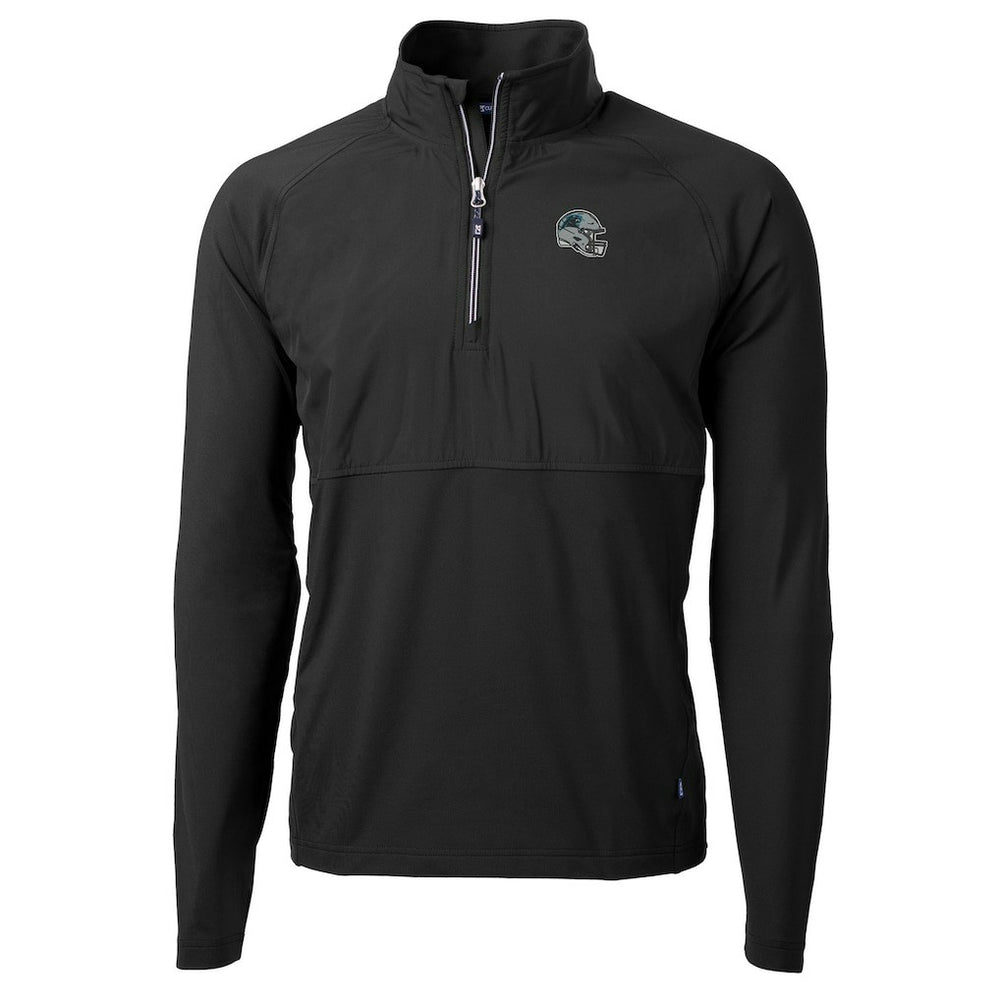 Carolina Panthers Cutter & Buck Helmet Adapt Eco Knit Hybrid Recycled Quarter-Zip Pullover Top - Black Pullover