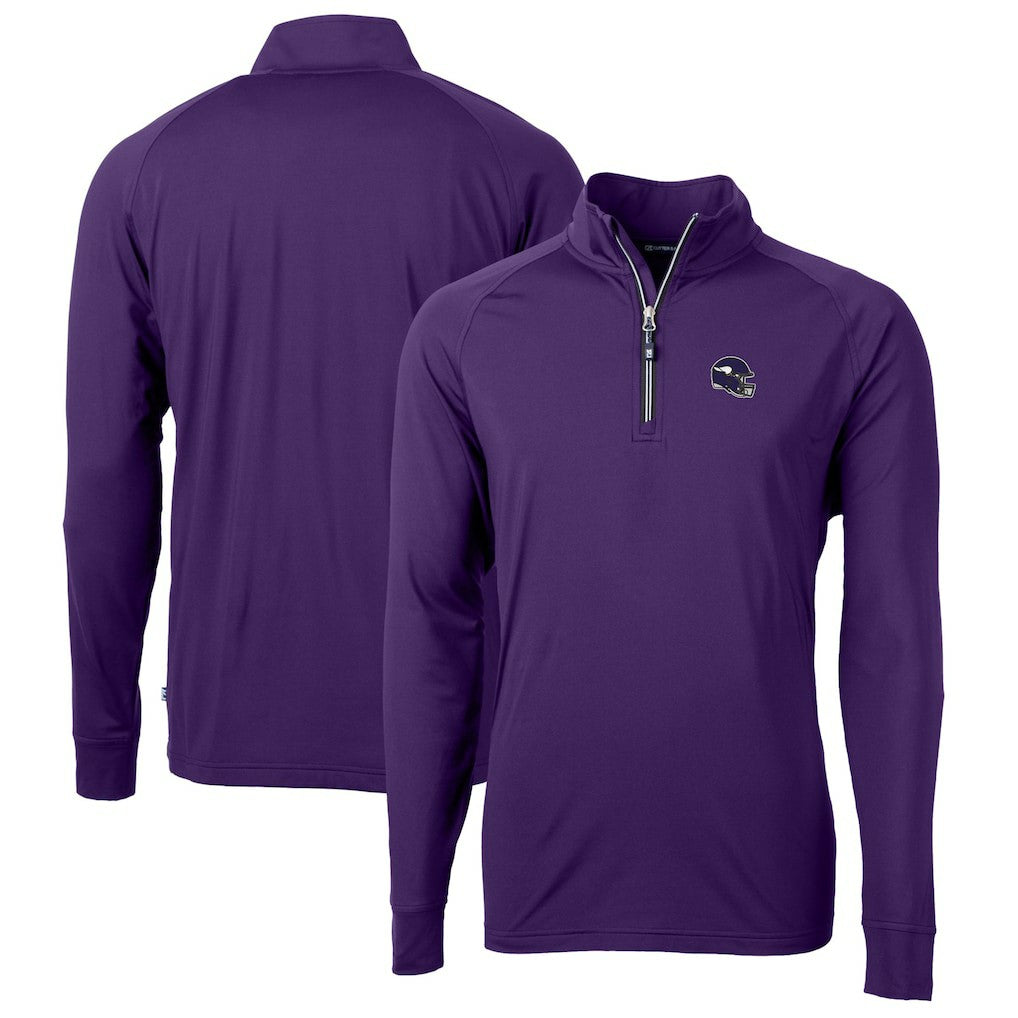 Minnesota Vikings Cutter & Buck Helmet Adapt Eco Knit Stretch Recycled Quarter-Zip Pullover Top - Purple Pullover